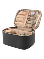 Trousse maquillage avec élastiques compartiments et rangement pinceaux pour brosses et produits cosmétiques élégante en noir