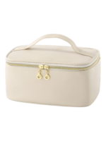 Trousse maquillage avec élastiques compartiments rangement pinceaux marron design moderne format pratique pour cosmétiques