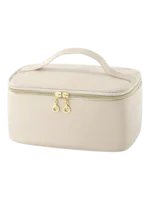 Trousse maquillage avec élastiques compartiments rangement pinceaux marron design moderne format pratique pour cosmétiques