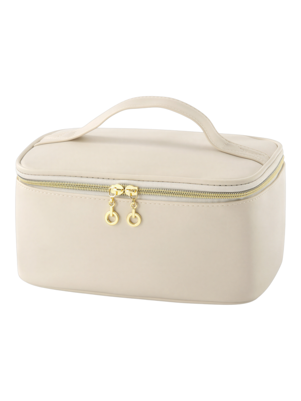 Trousse maquillage avec élastiques compartiments rangement pinceaux marron design moderne format pratique pour cosmétiques