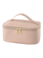 Trousse maquillage rose avec élastiques compartiments et rangement pinceaux pratique pour cosmétiques avec poignée Trousse maquillage rose avec élastiques compartiments et rangement pinceaux pratique pour cosmétiques avec poignée