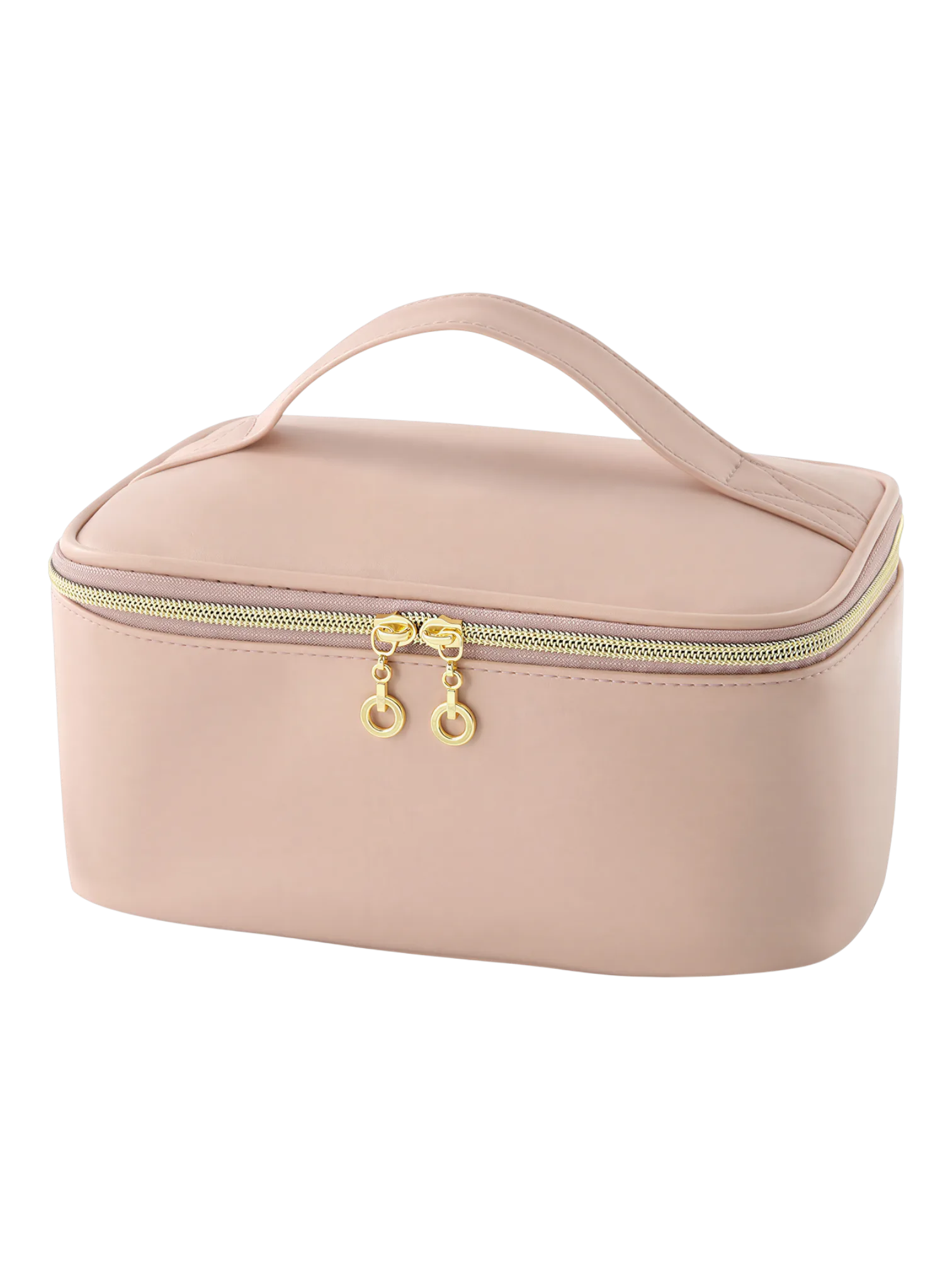 Trousse maquillage rose avec élastiques compartiments et rangement pinceaux pratique pour cosmétiques avec poignée