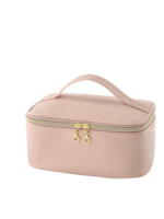 Trousse maquillage rose avec élastiques compartiments et rangement pinceaux pratique pour cosmétiques avec poignée