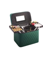 Vanity case de maquillage rigide complet multiple compartiment design embossé matelassé avec miroir et accessoires maquillage high quality
