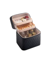 Vanity case de maquillage rigide complet multiple compartiment design embossé matelassé avec miroir noir élégant à rouler avec miroir intégré