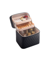 Vanity case de maquillage rigide complet multiple compartiment design embossé matelassé avec miroir noir élégant à rouler avec miroir intégré Vanity case de maquillage rigide complet multiple compartiment design embossé matelassé avec miroir noir élégant à rouler avec miroir intégré