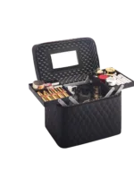 Vanity case de maquillage rigide complet multiple compartiment design embossé matelassé avec miroir noir et détails or