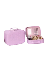 Vanity case rigide pour le maquillage avec perles motif nid d abeille couleur rose et structuré en matière synthétique PU S