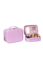 Vanity case rigide pour le maquillage avec perles motif nid d abeille couleur rose et structuré en matière synthétique PU S Vanity case rigide pour le maquillage avec perles motif nid d abeille couleur rose et structuré en matière synthétique PU S