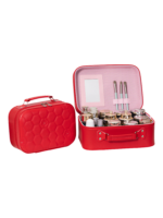 Vanity case rigide pour le maquillage avec perles motif nid d abeille en tanné rouge avec brosses et contenant pour cosmétiques L