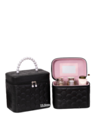 Vanity case rigide pour le maquillage avec perles motif nid d abeille noir dimension 13 5cm design chic et élégant Vanity case rigide pour le maquillage avec perles motif nid d abeille noir dimension 13 5cm design chic et élégant