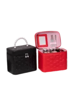 Vanity case rigide pour le maquillage avec perles motif nid d abeille noir et rouge compact et pratique pour cosmétiques Vanity case rigide pour le maquillage avec perles motif nid d abeille noir et rouge compact et pratique pour cosmétiques