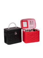 Vanity case rigide pour le maquillage avec perles motif nid d abeille noir et rouge compact et pratique pour cosmétiques Vanity case rigide pour le maquillage avec perles motif nid d abeille noir et rouge compact et pratique pour cosmétiques