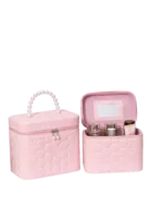 Vanity case rigide pour le maquillage avec perles motif nid dabeille couleur rose dimensions 13 5cm organisation maquillage S