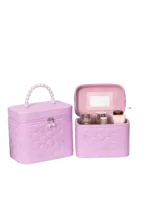 Vanity case rigide pour le maquillage avec perles motif nid dabeille couleur rose hauteur 13 5cm dans un design elegant PU S