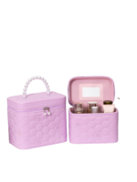 Vanity case rigide pour le maquillage avec perles motif nid dabeille couleur rose hauteur 13 5cm dans un design elegant PU S Vanity case rigide pour le maquillage avec perles motif nid dabeille couleur rose hauteur 13 5cm dans un design elegant PU S