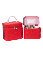 Vanity case rigide pour le maquillage avec perles motif nid dabeille couleur rouge dimension 13 5cm organisation cosmétiques S