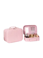 Vanity case rigide pour le maquillage avec perles motif nid dabeille en cuir rose compact et elegant pour cosmetiques S