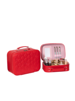 Vanity case rigide pour le maquillage avec perles motif nid dabeille en cuir rouge intérieur rose compact et pratique S