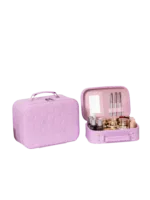 Vanity case rigide pour le maquillage avec perles motif nid dabeille en rose avec miroir et accessoires de maquillage L