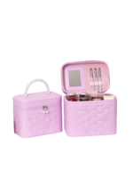 Vanity case rigide pour le maquillage avec perles motif nid dabeille en similicuir rose élégant compact pour femmes PU L