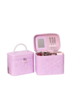 Vanity case rigide pour le maquillage avec perles motif nid dabeille en similicuir rose élégant compact pour femmes PU L