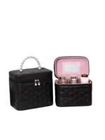 Vanity case rigide pour le maquillage avec perles motif nid dabeille noir et pink 18 5cm de hauteur S
