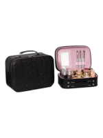 Vanity case rigide pour le maquillage avec perles motif nid dabeille noir intérieur rose organiseur beauté compact élégant S