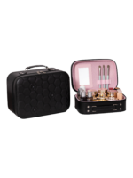 Vanity case rigide pour le maquillage avec perles motif nid dabeille noir intérieur rose organiseur beauté compact élégant S Vanity case rigide pour le maquillage avec perles motif nid dabeille noir intérieur rose organiseur beauté compact élégant S
