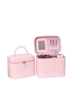 Vanity case rigide pour le maquillage avec perles motif nid dabeille rose pink 15 5cm compact elegant stockage beauty Pi L
