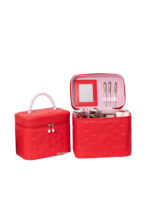 Vanity case rigide pour le maquillage avec perles motif nid dabeille rouge matériau synthétique accessoires de beauté organisateur Vanity case rigide pour le maquillage avec perles motif nid dabeille rouge matériau synthétique accessoires de beauté organisateur