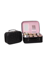 Vanity case rigide pour le maquillage avec perles noir motif nid dabeille et placements pour pinceaux et miroir rectangulaire L