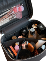 Vanity maquillage en cuir artisanal colorée avec pochettes et compartiments intérieurs pour rangement élégant et pratique Vanity maquillage en cuir artisanal colorée avec pochettes et compartiments intérieurs pour rangement élégant et pratique