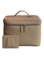 Vanity maquillage en cuir artisanal colorée pochettes et compartiments intérieurs beige élégante pour trousse de maquillage avec poignée