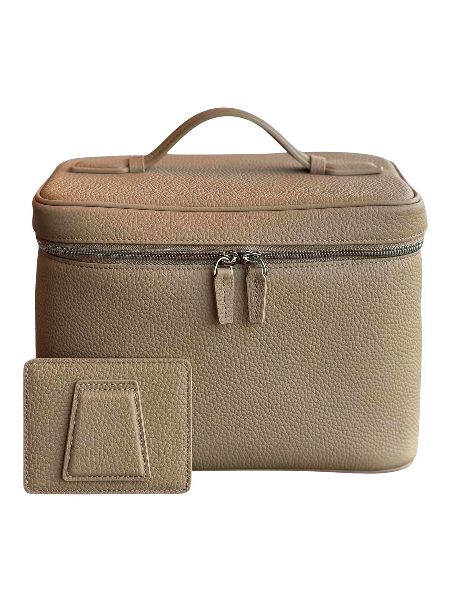 Vanity maquillage en cuir artisanal colorée pochettes et compartiments intérieurs beige élégante pour trousse de maquillage avec poignée