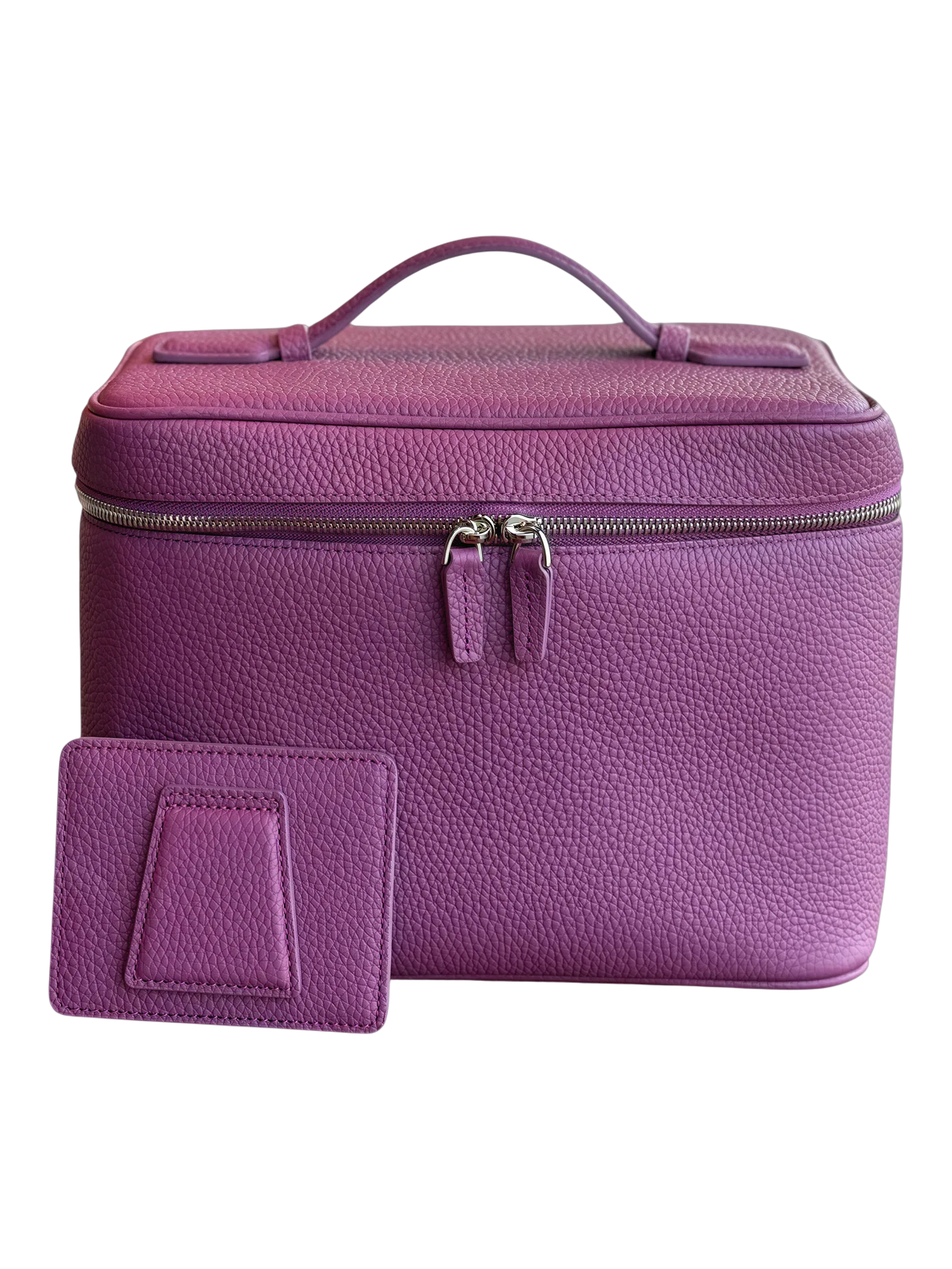 Vanity maquillage en cuir artisanal colorée pochettes et compartiments intérieurs en cuir rose foncé avec zip et poignée