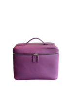 Vanity maquillage en cuir artisanal colorée pochettes et compartiments intérieurs en cuir violet avec zip et poignée