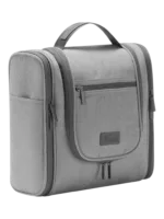 Grande trousse avec crochet à suspendre pratique avec pochettes et compartiments en tissu gris éclair zipper pour rangement organisé Grande trousse avec crochet à suspendre pratique avec pochettes et compartiments en tissu gris éclair zipper pour rangement organisé