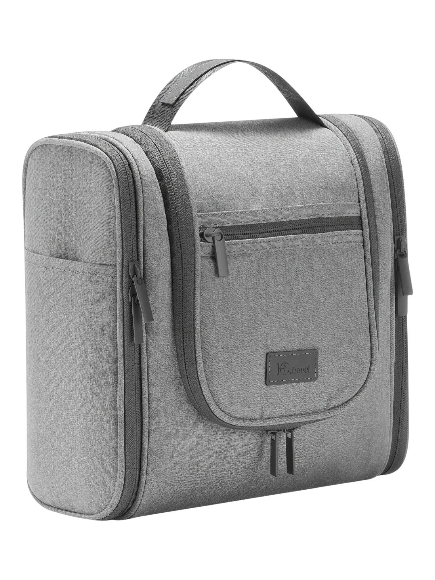 Grande trousse avec crochet à suspendre pratique avec pochettes et compartiments en tissu gris éclair zipper pour rangement organisé