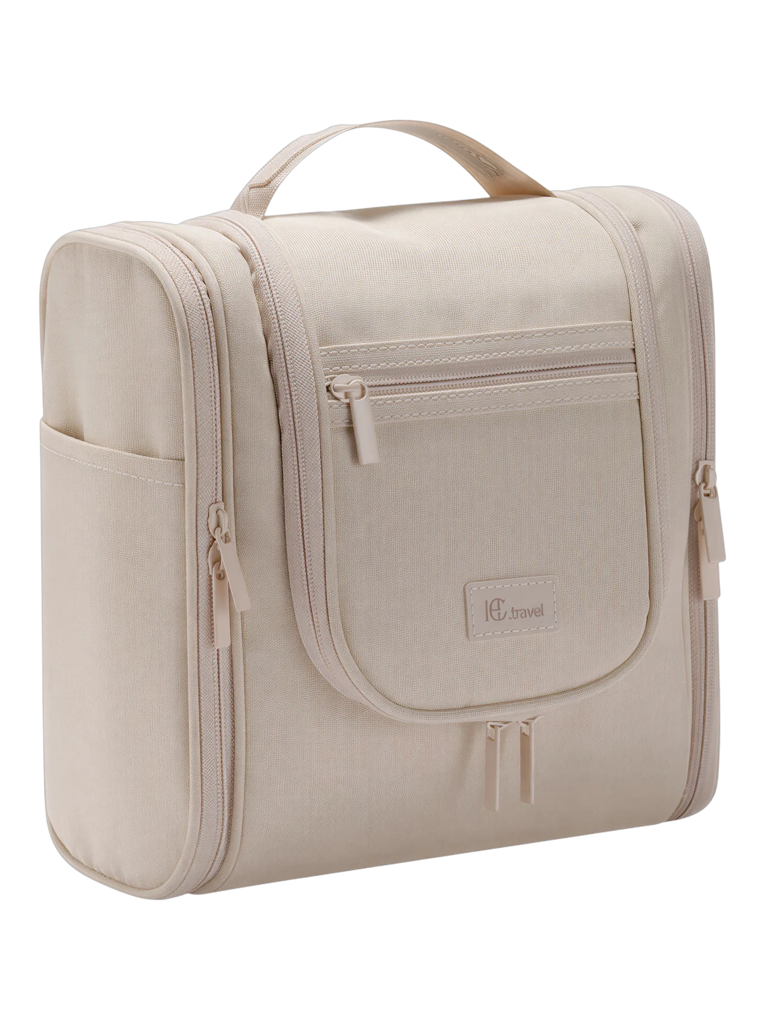 Grande trousse avec crochet à suspendre pratique pochettes et compartiments beige organisation voyage accessoires femme
