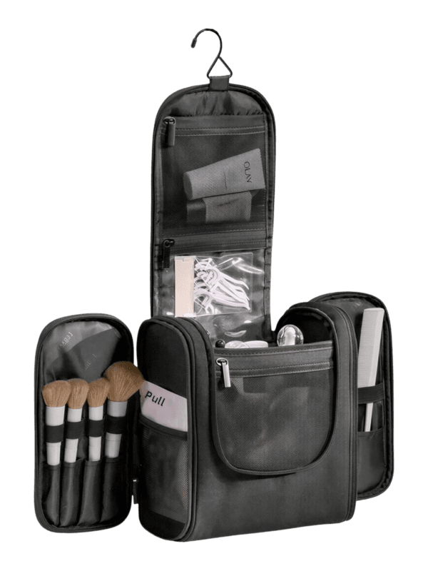 Grande trousse avec crochet à suspendre pratique pochettes et compartiments pour maquillage et accessoires organisation noir