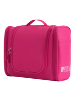 Grande trousse de toilette colorée à suspendre unisexe avec plusieurs pochettes et compartiments en tissu rose fuschia avec zip ergonomique