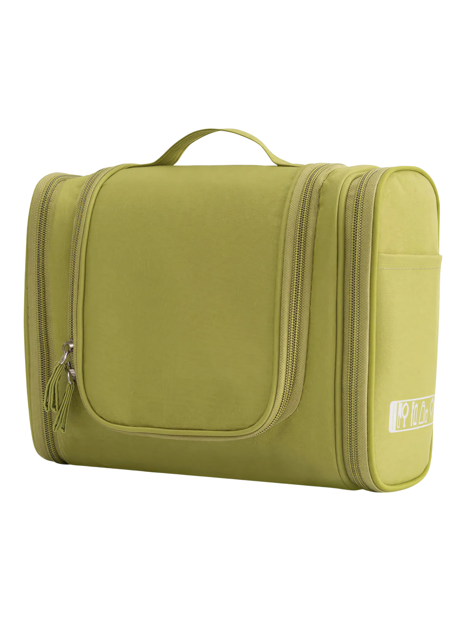 Grande trousse de toilette colorée à suspendre unisexe avec plusieurs pochettes et compartiments en vert compacte et pratique
