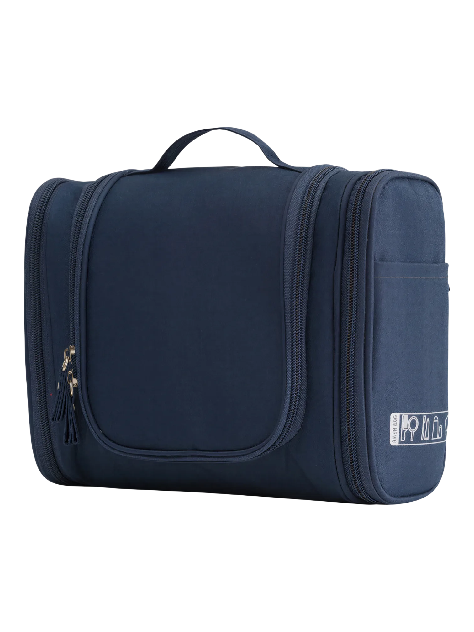 Grande trousse de toilette colorée à suspendre unisexe avec plusieurs pochettes et compartiments marine pour voyage pratique et organisé