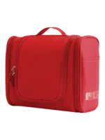 Grande trousse de toilette colorée à suspendre unisexe avec plusieurs pochettes et compartiments rouge en tissu léger pratique pour voyage