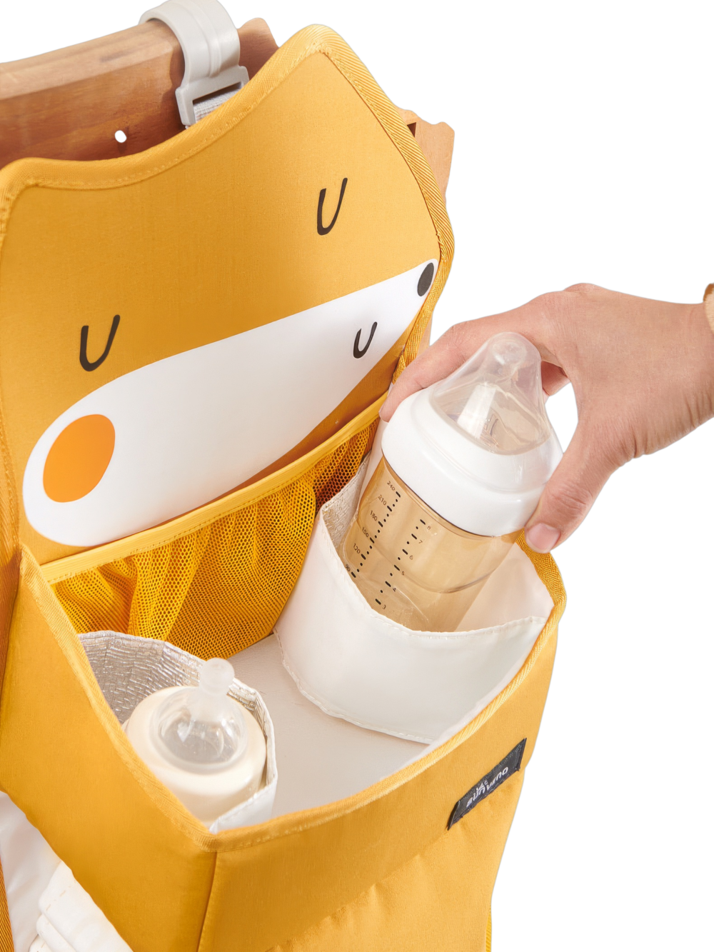 Trousse de rangement bébé à suspendre motif renard avec poches pour biberons sapin et grizzly élément décoratif joyeux