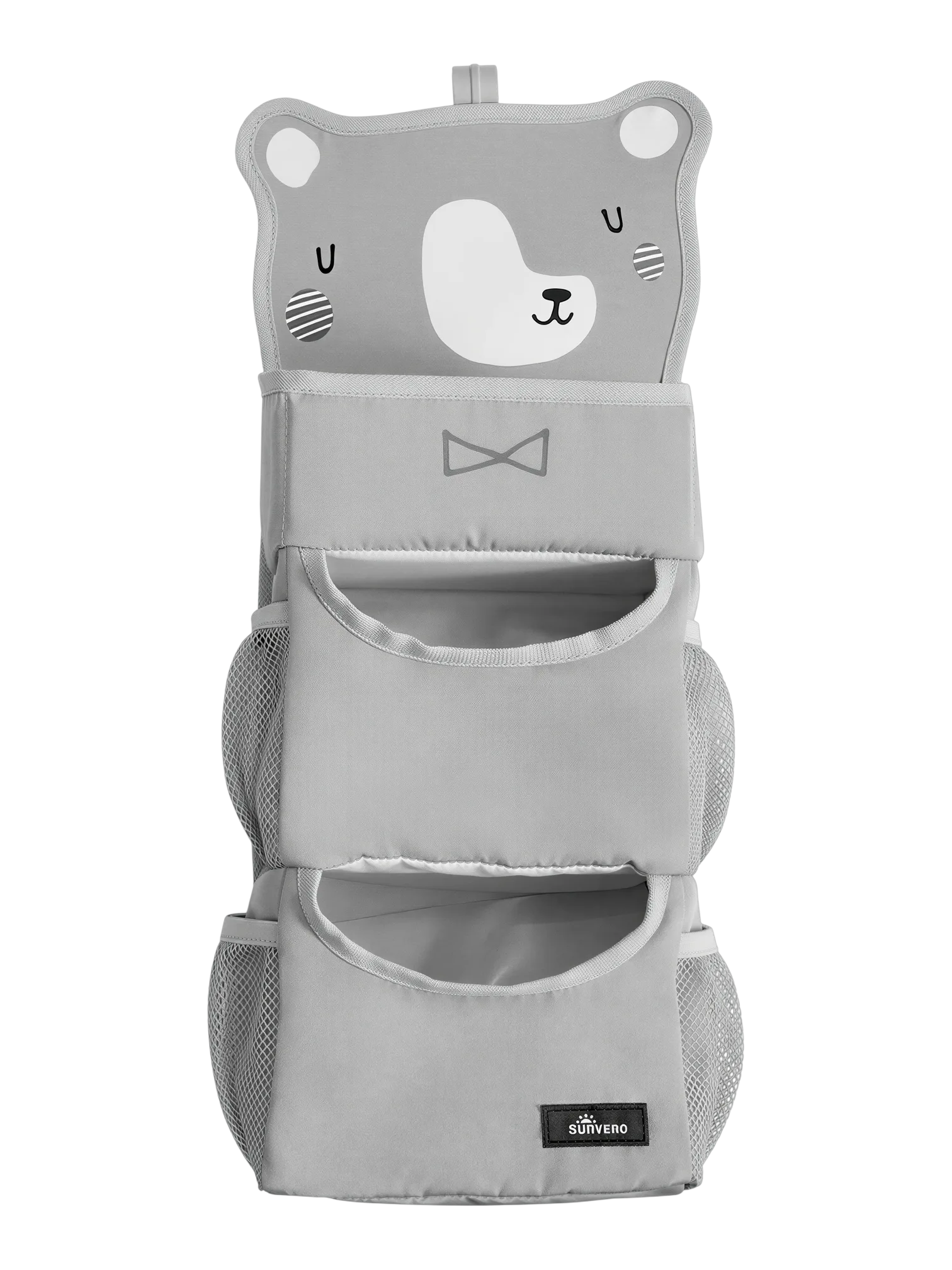 Trousse de rangement bébé à suspendre motif renard sapin grizzly en tissu gris avec poches pratiques pour jouets et accessoires