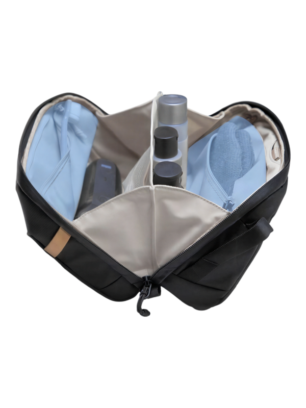 Trousse de toilette avec coque rigide de protection suspendable et compartimentée pratique pour voyage transport et outdoor 3