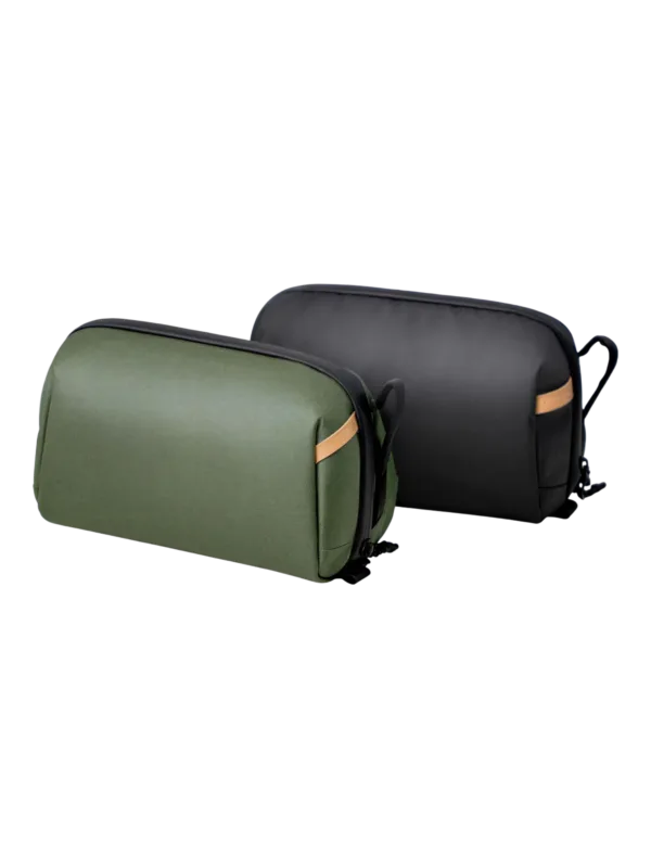 Trousse de toilette avec coque rigide de protection suspendable et compartimentee pratique pour voyage transport et outdoor vert et noir