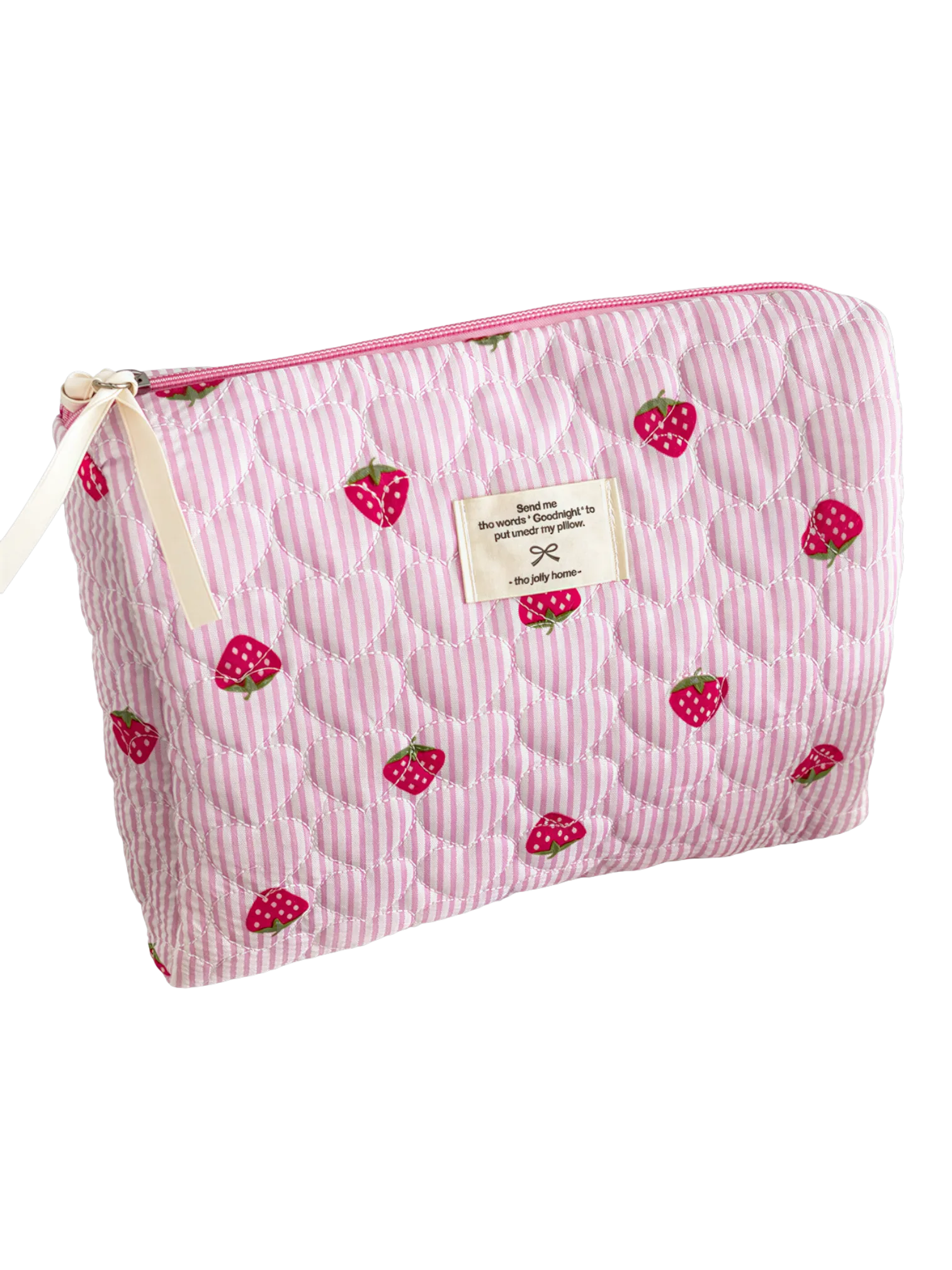 Trousse de toilette maquillage avec rayures motif fraise couleur rose pour femme accessoire de beauté féminin